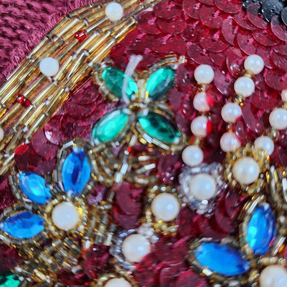 Vintage 80s Shannan Womens Sweater Large Angora Wool Garnet Red Sequin Beaded - Picture 10 of 10